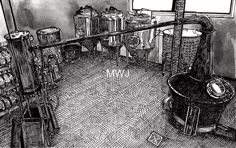 Hillwood Distillery Pen and Ink Sketch