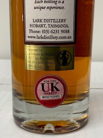 Lark Single Cask LD 159 Cask Strength Tasmanian Single Malt Whisky - located in Australia