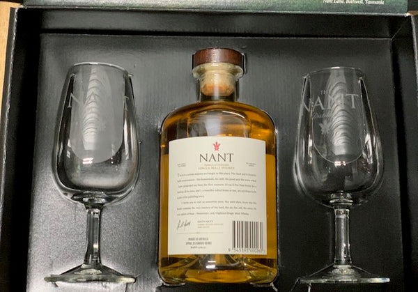 Nant Port Wood Single Cask with matching glasses in presentation case