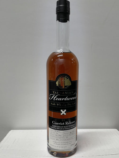 Heartwood Convict Release Batch No 1 11 Years Old Cask Strength Tasmanian Malt Whisky - Historic