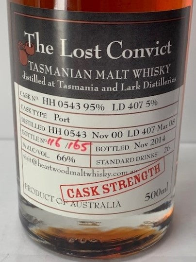 Heartwood The Lost Convict Tasmanian Cask Strength Vatted Malt Whisky