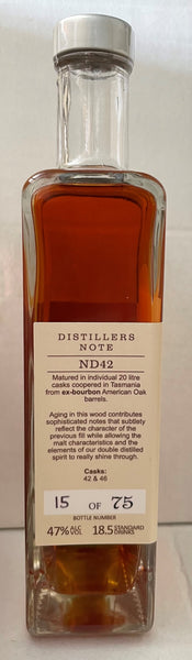 Nonesuch ND42 ex Bourbon Double Cask Tasmanian Single Malt Whisky– Historic