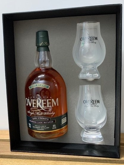 Overeem Bourbon Cask Strength 60% First Release Tasmanian Single Malt Whisky Presentation with 2 Glasses OHD-066