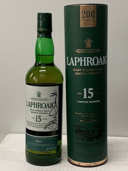 Laphroaig 15 Year Old 200th Anniversary Edition Single Malt Scotch Whisky signed by John Campbell, Distillery Manager